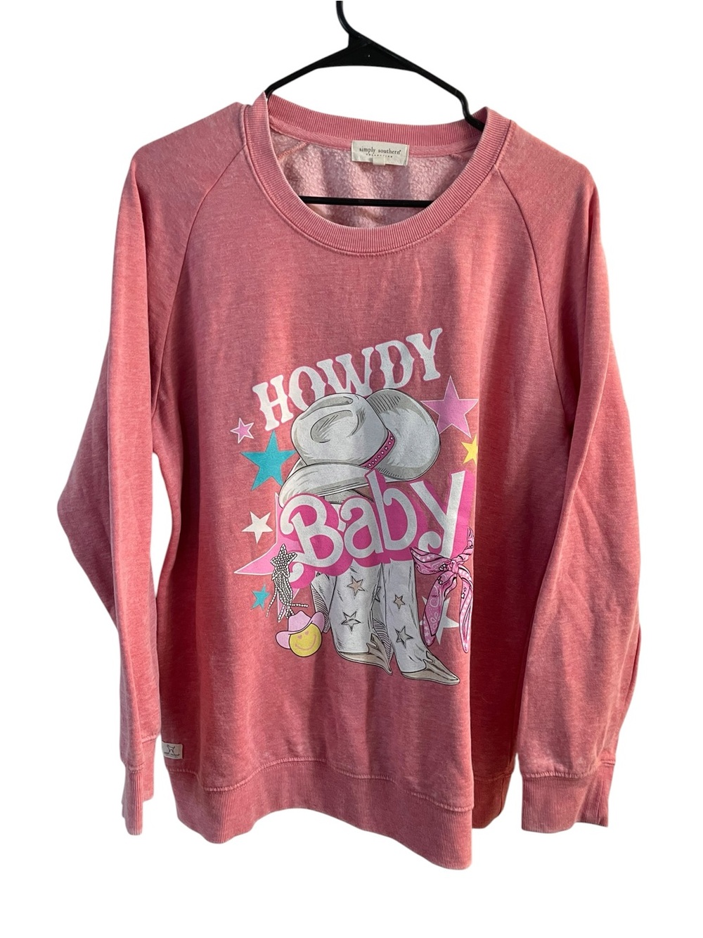 Simply Southern Howdy Baby Pink Graphic Sweatshirt Western Cowgirl Size Medium - Picture 2 of 7